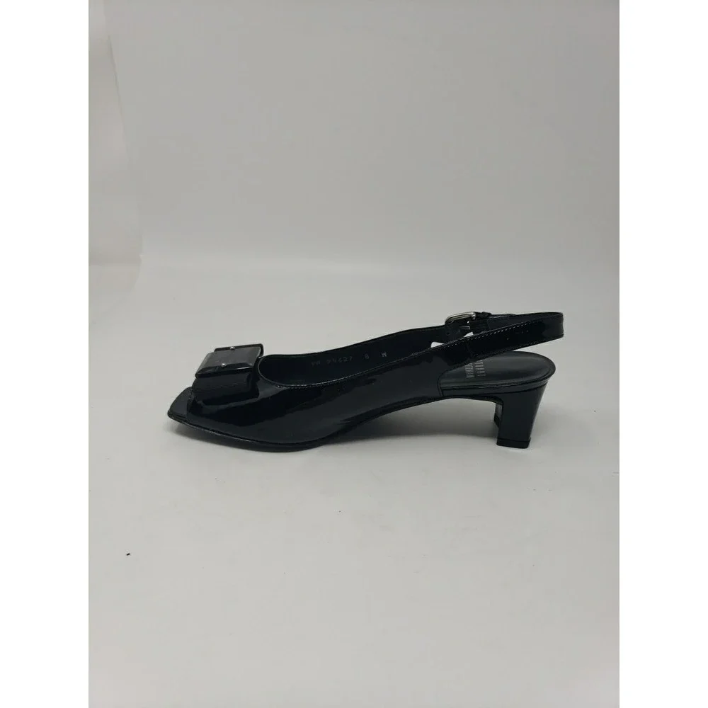 Stuart Weitzman Women's Black Patent Open Toe Strap Closure 1.5